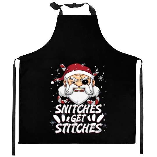 Snitches Get Stitches Santa Hat Funny Santa Pirate Kitchen Aprons
