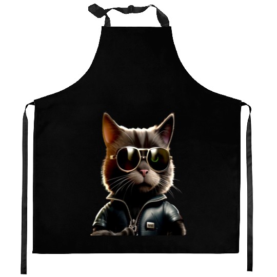 Cat With Sunglasses Cute Cat Mom Meow Paws Kitty Kitchen Aprons