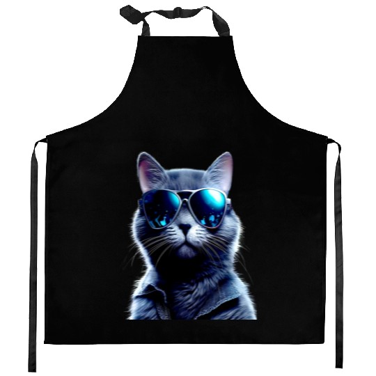 Cat With Sunglasses Cute Cat Mom Meow Paws Kitty Kitchen Aprons