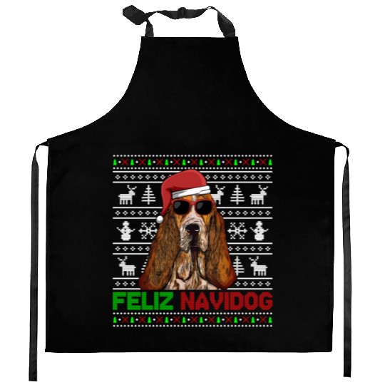 Basset Hound Dog Feliz Navidog Kitchen Aprons