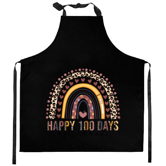 Happy 100Th Day Of School Leopard Rainbow Teacher Kitchen Aprons