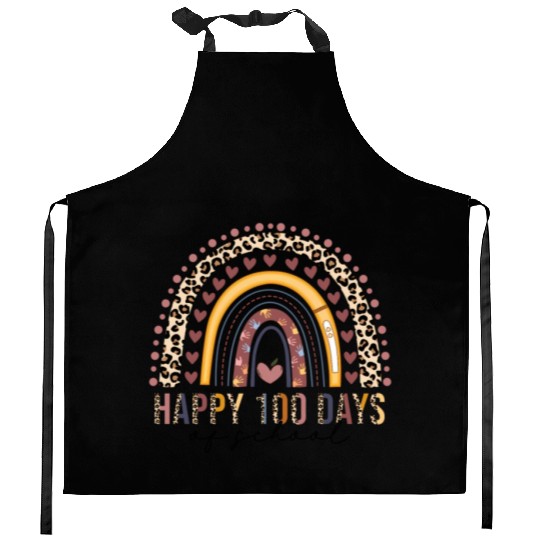 Happy 100Th Day Of School Leopard Rainbow Teacher Kitchen Aprons