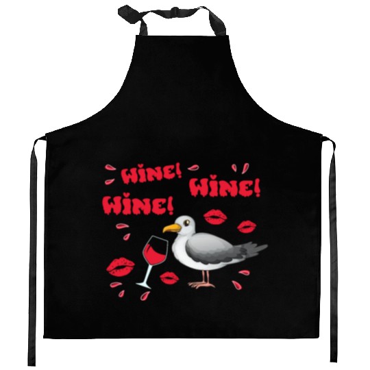 Wine Seagull Bird Lover Shorebird Seagulls Kitchen Aprons