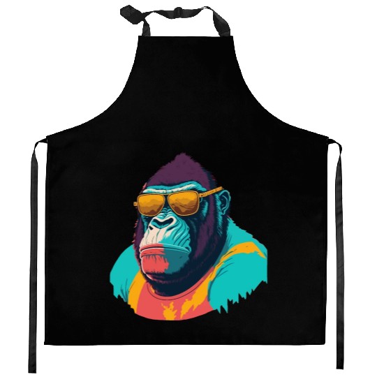 Cool Gorilla with trendy sunglasses illustration Kitchen Aprons