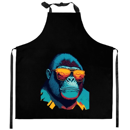 Stylish Gorilla with trendy sunglasses Kitchen Aprons