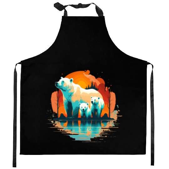 Polar Bear with cubs, Snow Spectrum Kitchen Aprons