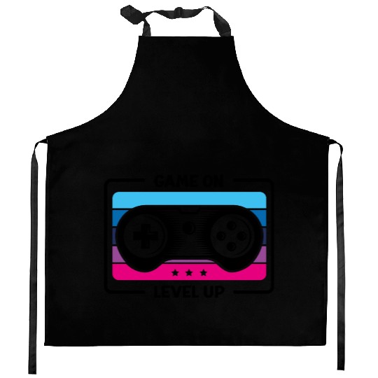 Game on level up illustration black Kitchen Aprons