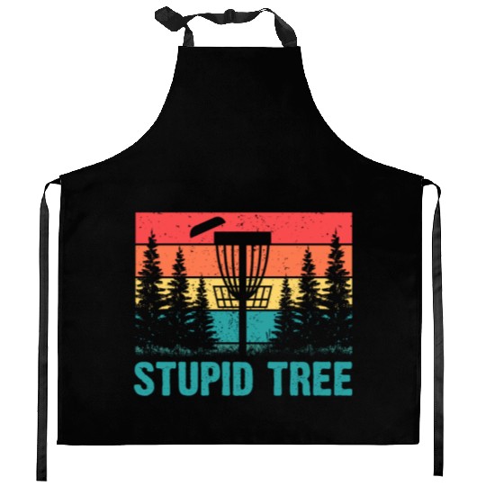 Funny Disc Golf Stupid Tree Art Frisbee Kitchen Aprons
