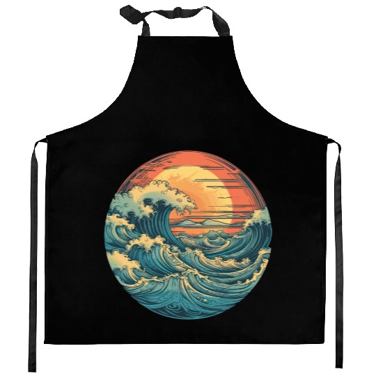 serene ocean sunset with large waves (2) Kitchen Aprons