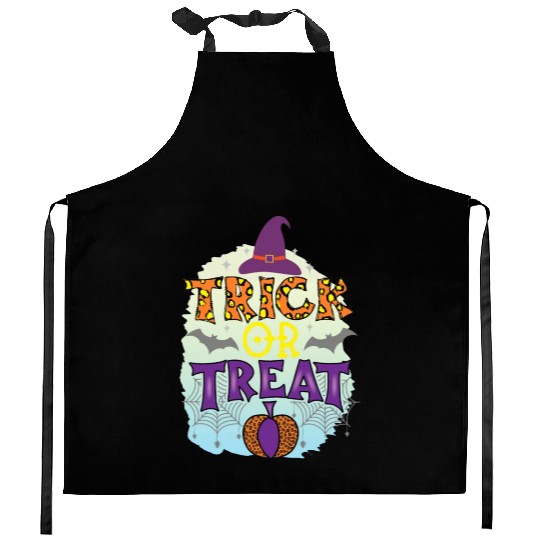 Trick Or Treat Happy Halloween Purple Quote Kitchen Aprons