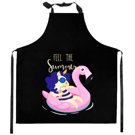 Cute Unicorn Relaxing In The Swimming Pool Design Kitchen Aprons