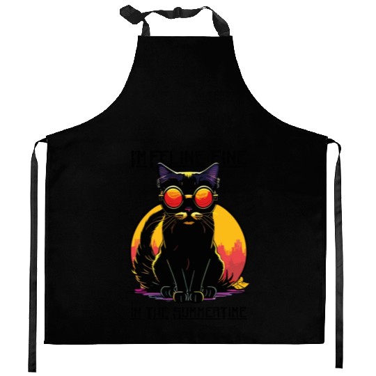 FELINE Fine | Cat Lover Summer Animal Beach Party Kitchen Aprons