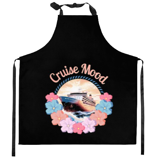 Cruise Mood design with cruise ship and flowers Kitchen Aprons