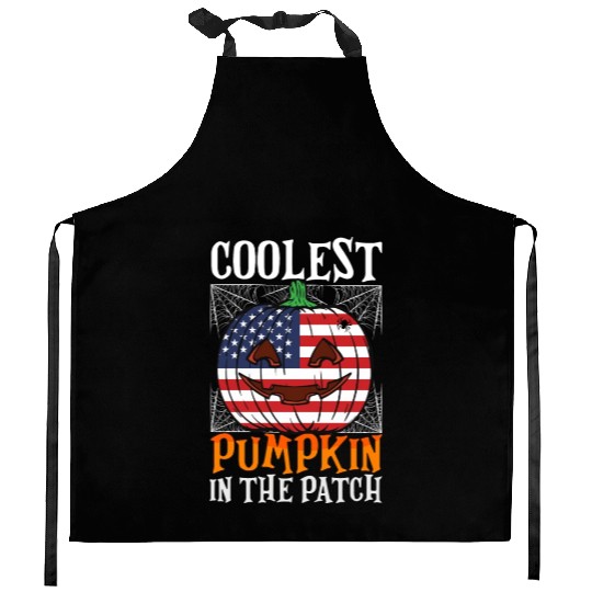 Coolest Pumpkin In The Patch Us Flag Jack O Kitchen Aprons