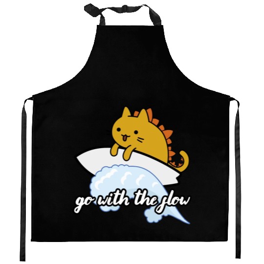 Catzilla Surfer Surf Lover Go With The Flow Kitchen Aprons