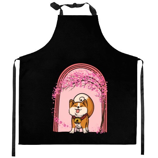 Cherry Blossom Kitchen Aprons, Shiba Inu Dog Sakura Kawaii