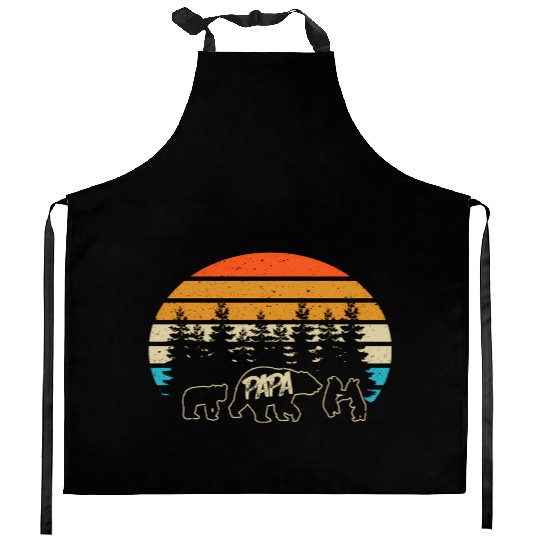 Papa Bear With Three Bear Cubs Kitchen Aprons