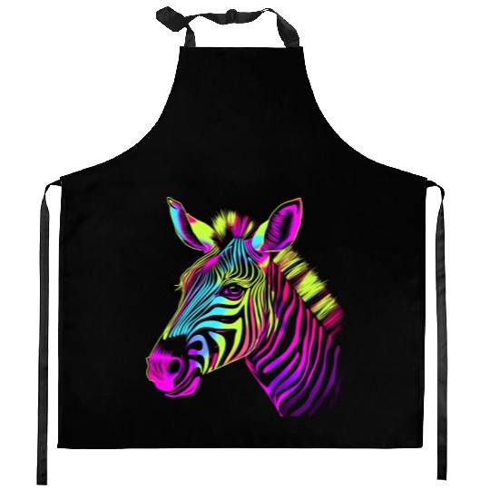 Zebra Neon Colors Portrait Kitchen Aprons