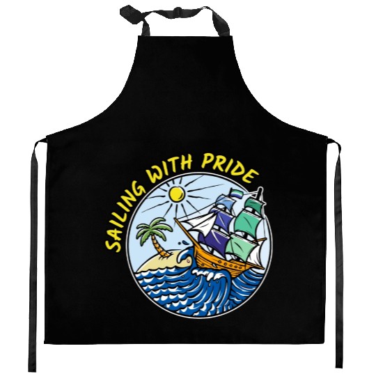 LGBTQ Sailing Ship with Gay Flag, Family Vacation Kitchen Aprons