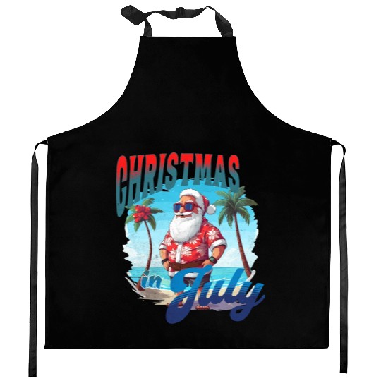 Santa at the Beach | Christmas In July Kitchen Aprons