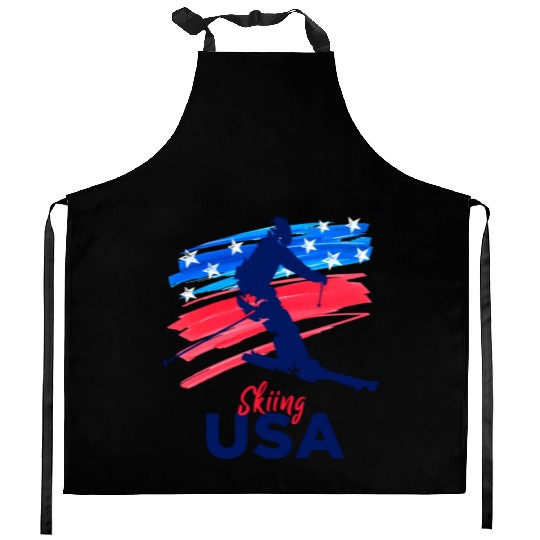 Skiing Usa Support The Team Usa Flag Ski Winter Kitchen Aprons