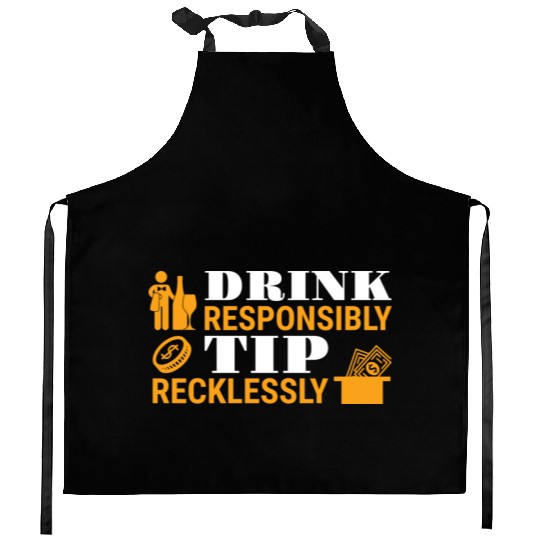 Drink Responsibly Tip Recklessly Funny Bartender Kitchen Aprons