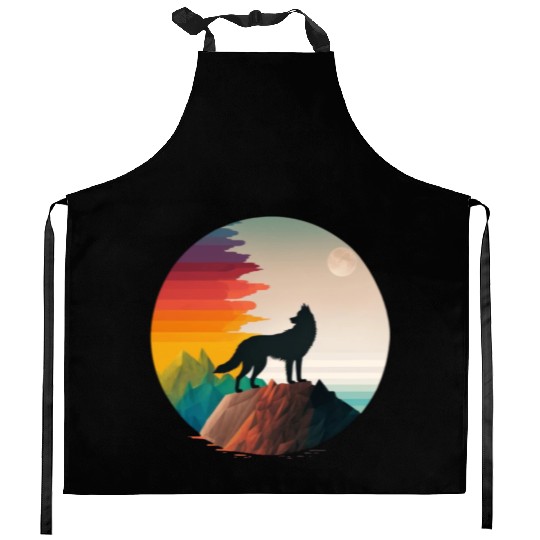 LGBTQIA+ Majestic wolf on the mountain top Kitchen Aprons