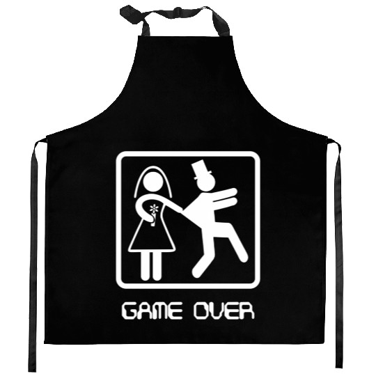 Game Over Video Gamer Bachelor Wedding Groom Kitchen Aprons