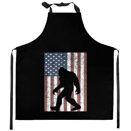 Bigfoot Sasquatch American Flag USA Kitchen Aprons