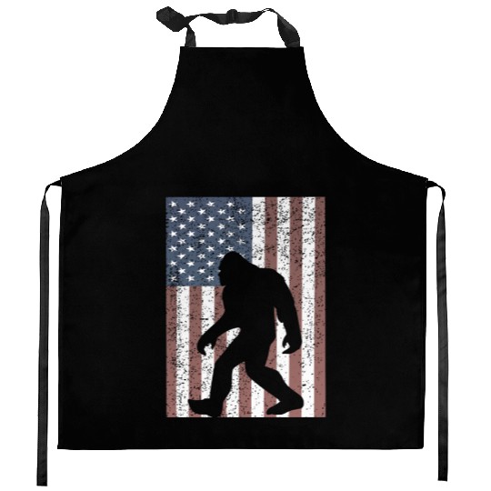 Bigfoot Sasquatch American Flag USA Kitchen Aprons