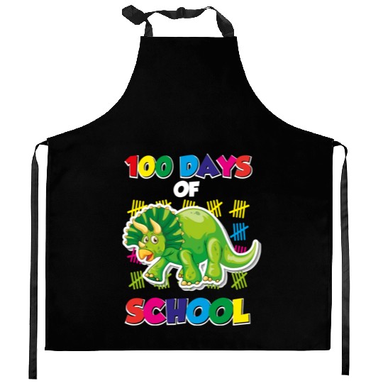 100 days of school green triceratops Kitchen Aprons