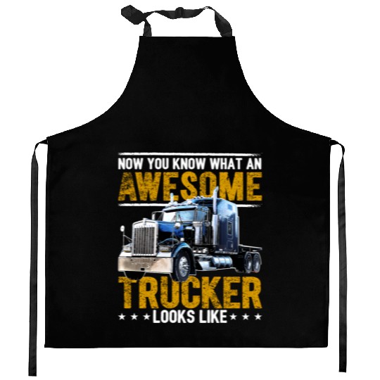 Awesome Trucker Big Rig Semi-Trailer Truck Driver Kitchen Aprons