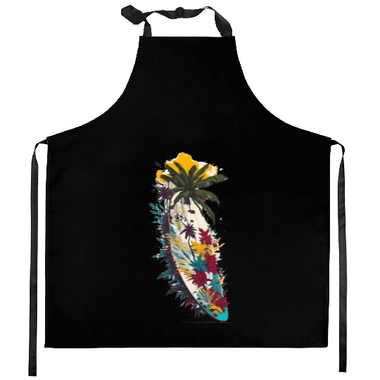 Surfing Board Summer and Coconut Tree Kitchen Aprons