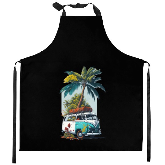 travel car caravan summer coco tree Kitchen Aprons