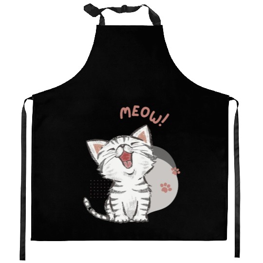 Cute cat meow Kitchen Aprons