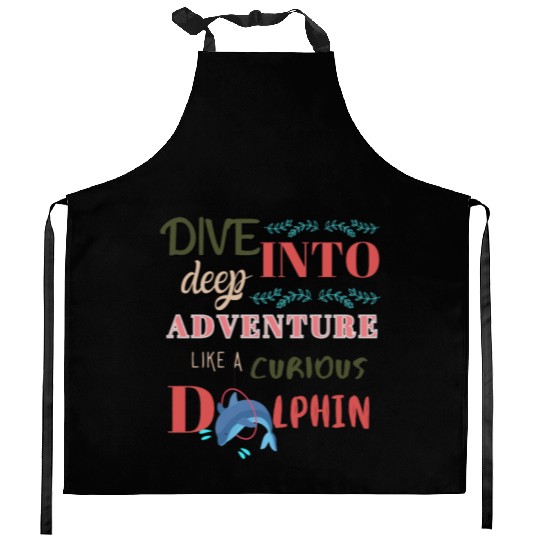Curious Dolphin: Diving into the Deep Adventure Kitchen Aprons