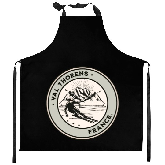 Val Thorens France Vintage Skiing Kitchen Aprons