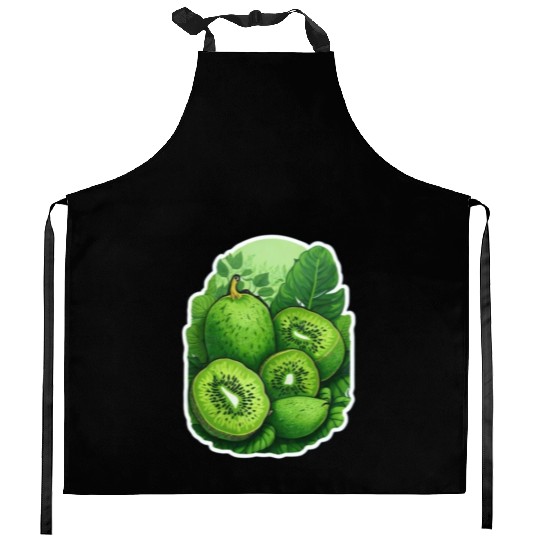 Green Kiwi Pattern Sticker Kitchen Aprons