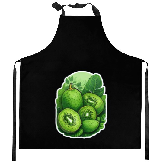 Green Kiwi Pattern Sticker Kitchen Aprons