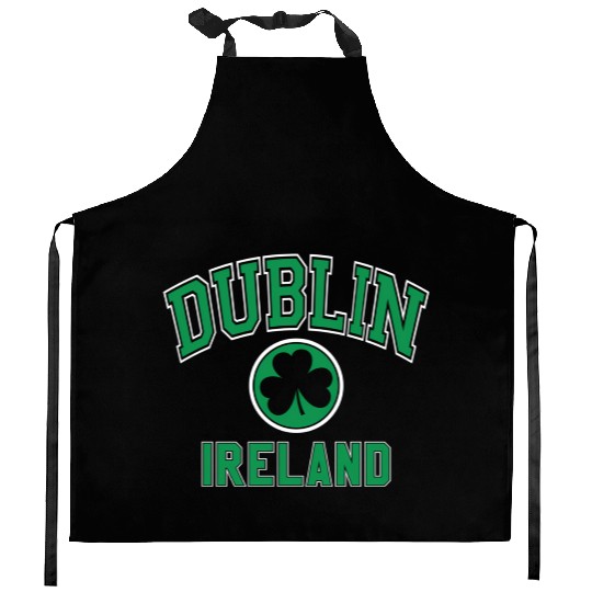 Dublin Varsity Style Shamrock Green Print Kitchen Aprons