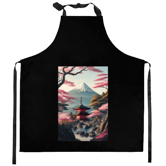 Asia Landscape Serene Mount Fuji Kitchen Aprons