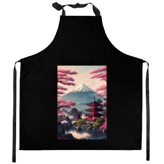 Asia Landscape Serene Mount Fuji Kitchen Aprons