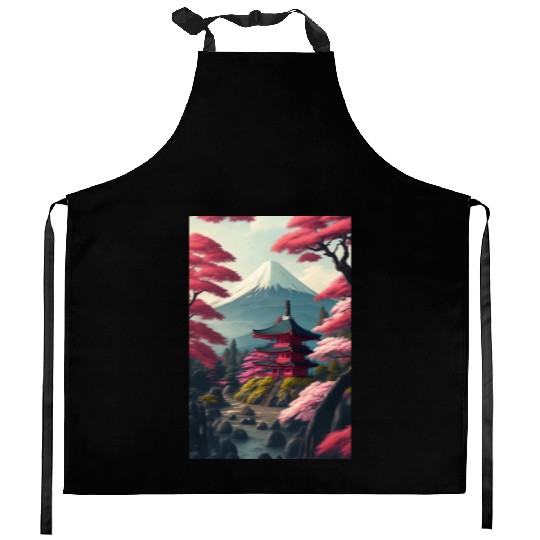 Asia Landscape Serene Mount Fuji Kitchen Aprons