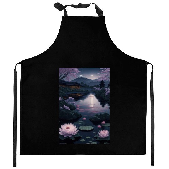 Asia Landscape by night Serene Mount Fuji Kitchen Aprons