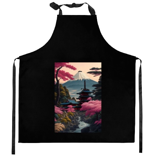 Asia Landscape Serene Mount Fuji Kitchen Aprons