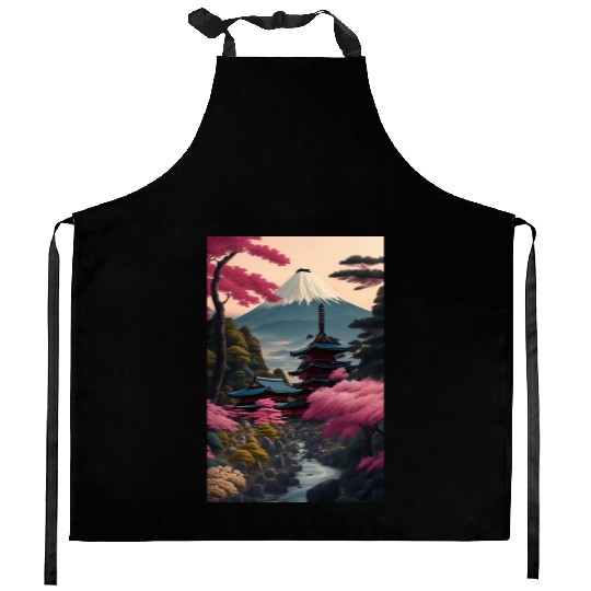 Asia Landscape Serene Mount Fuji Kitchen Aprons