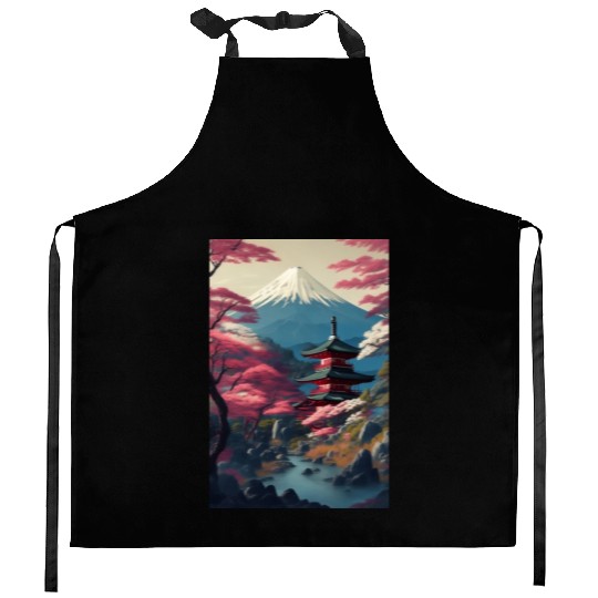 Asia Landscape Serene Mount Fuji Kitchen Aprons