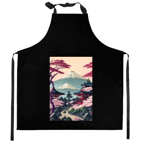 Asia Landscape Serene Mount Fuji Kitchen Aprons