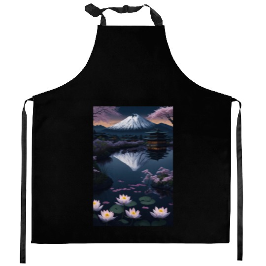 Asia Landscape by night Serene Mount Fuji Kitchen Aprons