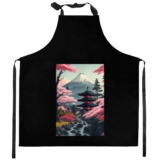 Asia Landscape Serene Mount Fuji Kitchen Aprons
